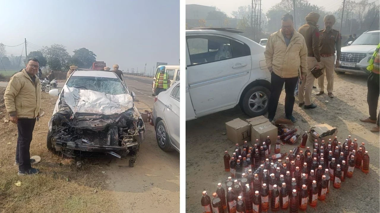ਸਮਰਾਲਾ: ਸੈਂਟੀਨਲ ਸਕੂਲ ਨੇੜੇ ਸੜਕ ਹਾਦਸਾ, ਬੱਸ ਨੂੰ ਟੱਕਰ ਮਾਰ ਕੇ ਚਾਲਕ ਫਰਾਰ, ਕਾਰ ‘ਚੋਂ ਨਿਕਲੀ ਸ਼ਰਾਬ ਦੀ ਵੱਡੀ ਖੇਪ