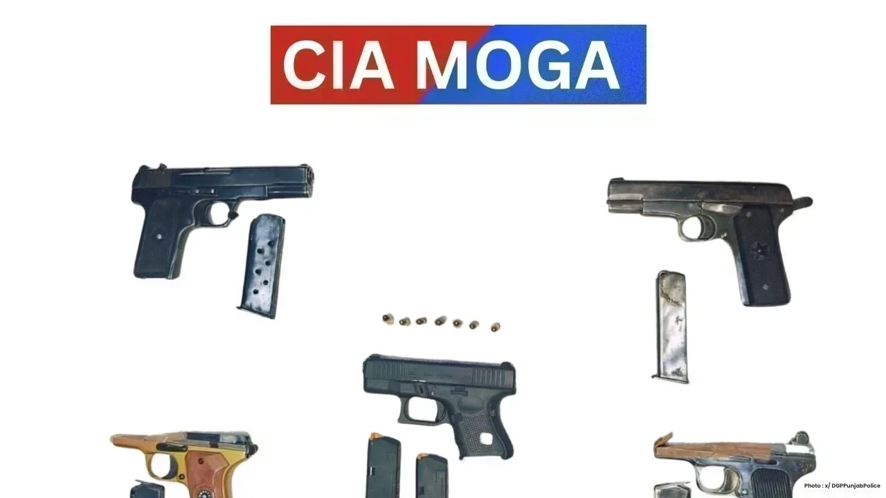 ਮੋਗਾ ਪੁਲਿਸ ਦੀ ਵੱਡੀ ਕਾਰਵਾਈ: 5 ਪਿਸਤੌਲ ਬਰਾਮਦ, 2 ਮੁਲਜ਼ਮ ਕਾਬੂ!