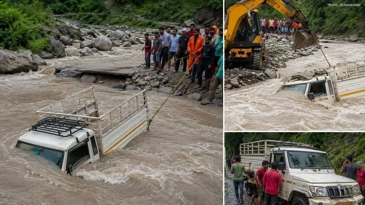 Himachal Pradesh News: ਸਵਾਂ ਨਦੀ ਮੁੜ ਬਣੀ ਜਾਨਲੇਵਾ, ਅਚਾਨਕ ਆਈ ਹੜ੍ਹ 'ਚ ਫਸੀ ਪਿਕਅੱਪ, ਪਿੰਡ ਵਾਸੀਆਂ ਨੇ ਬਚਾਈ ਤਿੰਨ ਲੋਕਾਂ ਦੀ ਜਾਨ