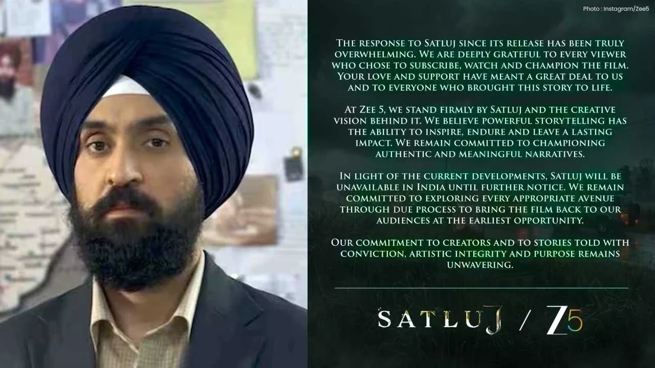 Satluj: 'ਸਤਲੁਜ' (Panjab 95) 'ਤੇ ਭਾਰਤ 'ਚ ਮੁੜ ਲੱਗੀ ਰੋਕ, Zee5 ਤੋਂ ਹਟਾਈ ਗਈ ਦਿਲਜੀਤ ਦੋਸਾਂਝ ਦੀ ਫਿਲਮ