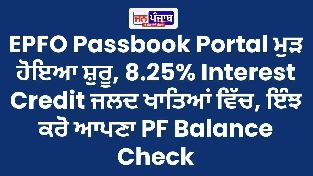 EPFO Passbook Portal ਮੁੜ ਹੋਇਆ ਸ਼ੁਰੂ, 8.25% Interest Credit ਜਲਦ ਖਾਤਿਆਂ ਵਿੱਚ, ਇੰਝ ਕਰੋ ਆਪਣਾ PF Balance Check