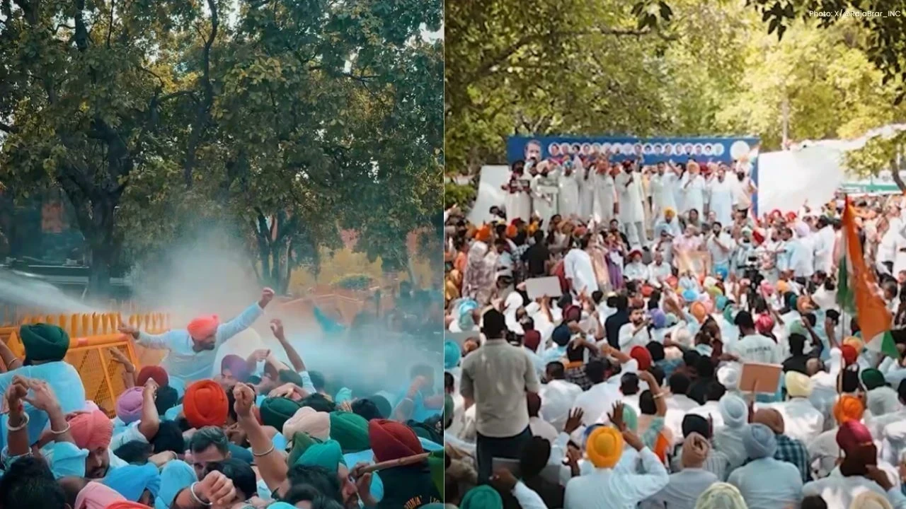 Punjab Congress Protest: ਚੰਡੀਗੜ੍ਹ ’ਚ ਵਾਟਰ ਕੈਨਨ, Raja Warring ਦੀ ਅਗਵਾਈ ’ਚ ਪ੍ਰਦਰਸ਼ਨ
